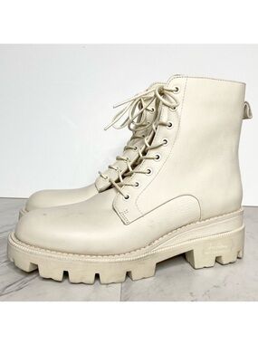 Sam Edelman Garret Modern Ivory Leather Lace Up Combat Boot 8M
